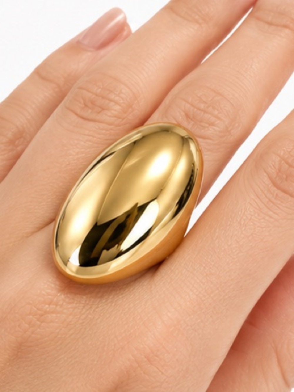 NEW - Shiny Gold Boho Chic Elegant Oversized Oval Shape Statement Ring - Size 7